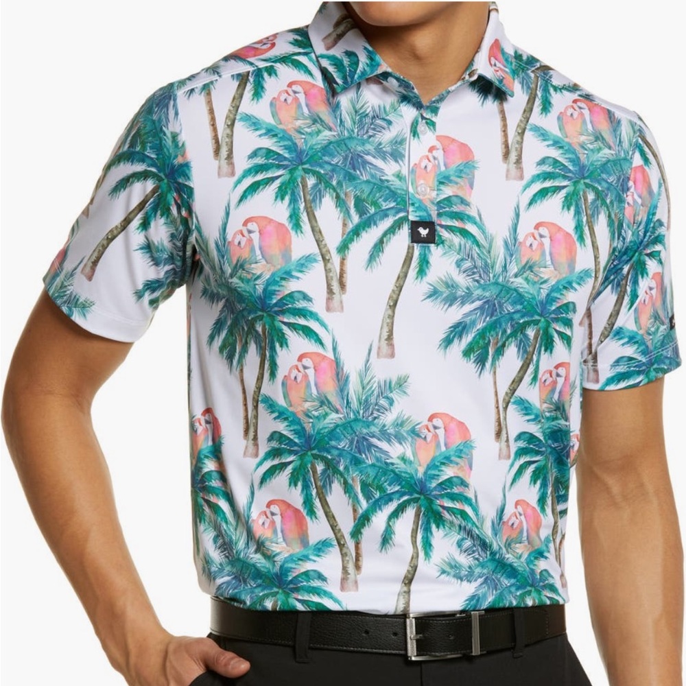 Bad Birdie Island Hopper Print Short Sleeve Polo • Good/Great Condition